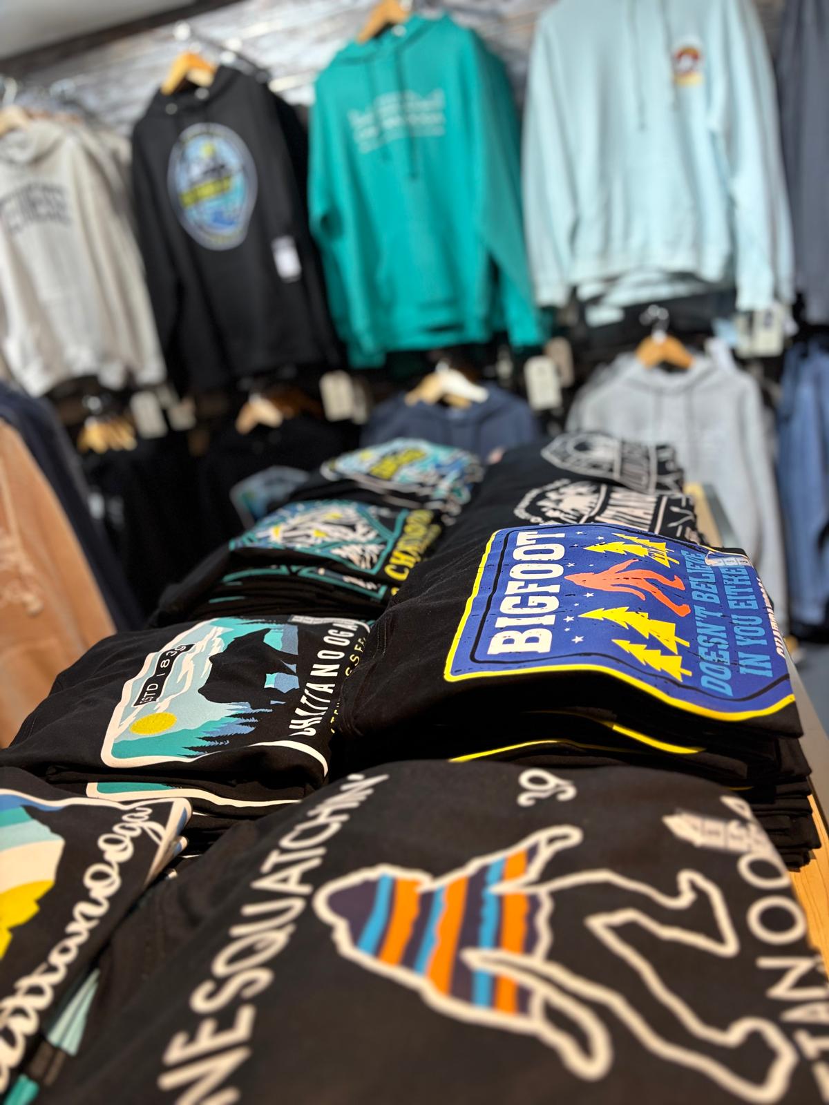 Graphic tees including Bigfoot designs